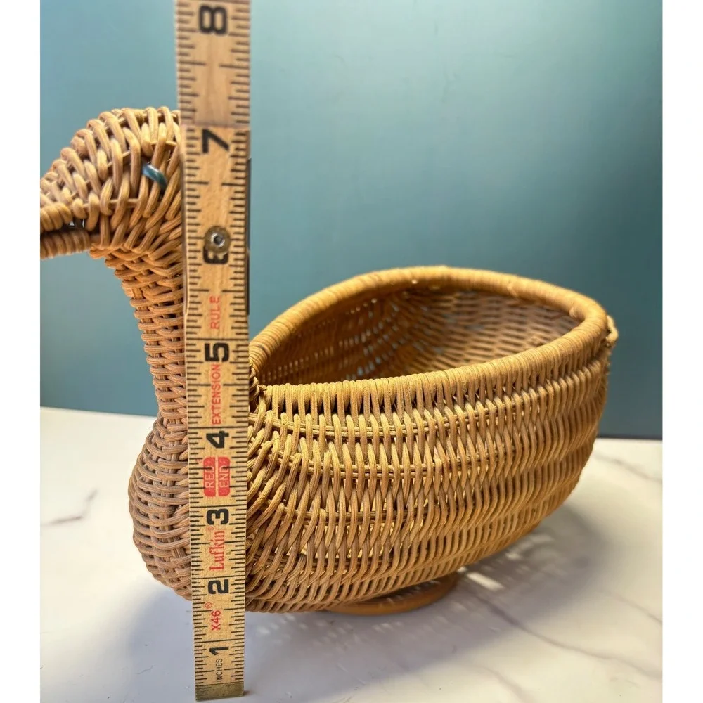 Vintage Wicker Duck Basket Handwoven Rattan Mallard Figurine Decor Catchall